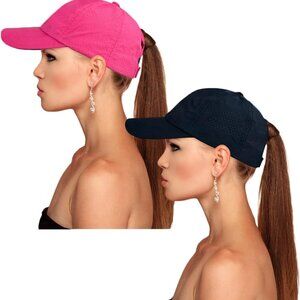 Womens Cross Ponytail Baseball Cap 100% Polyester Pack of 2 Fits Up to 24 in